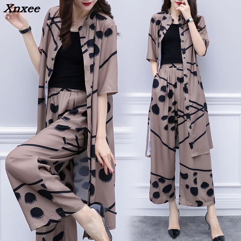 Large Big Size 2 Piece Set Women Wide Leg Trousers Suit Set Palazzo Pants Sash Tracksuit Cardigan Year-old Female Costume Xnxee