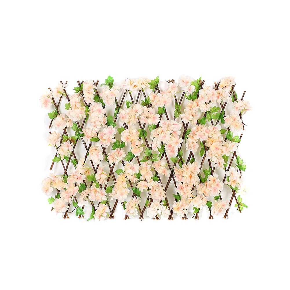 Retractable Fence Expanding Wooden Fence Hedge With Artificial 6 Kinds Cherry Flower Leaves Garden Decoration Trellis Screen: A