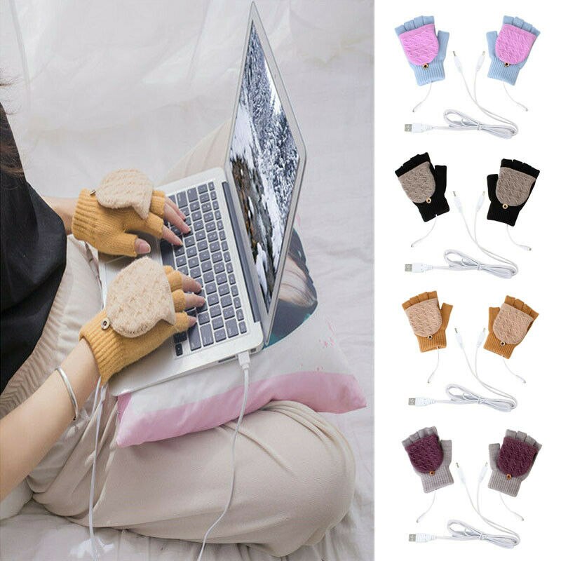 Ordinateur portable femmes hommes CA USB mitaine chauffée complet et demi doigt hiver tricot gants à main gants de cyclisme hiver gants thermiques femmes
