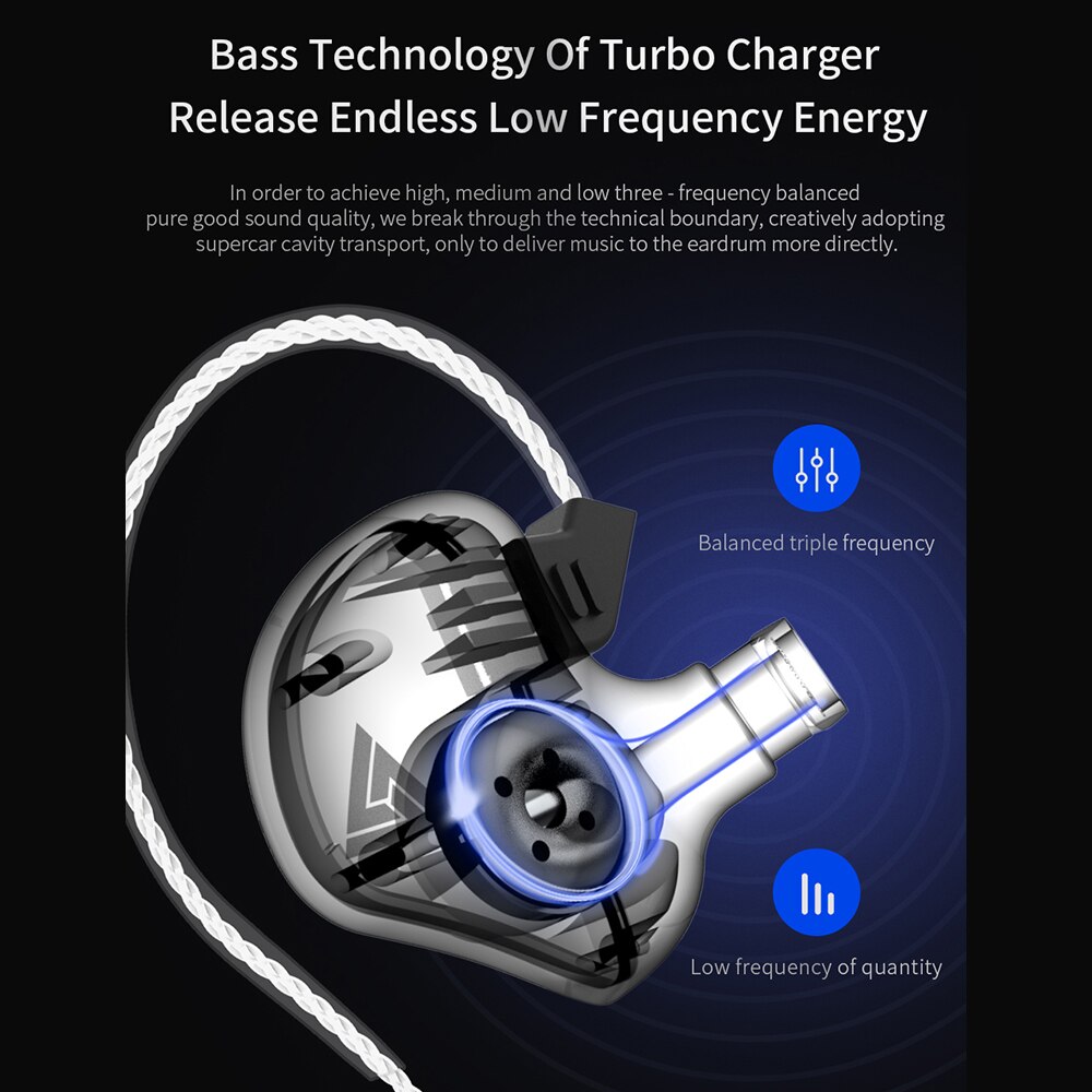 QKZ CK5 Wired Earphone Stereo Race Sports In-ear Heavy Bass Headset Transparent Mobile Phone Music Earphones with Microphone