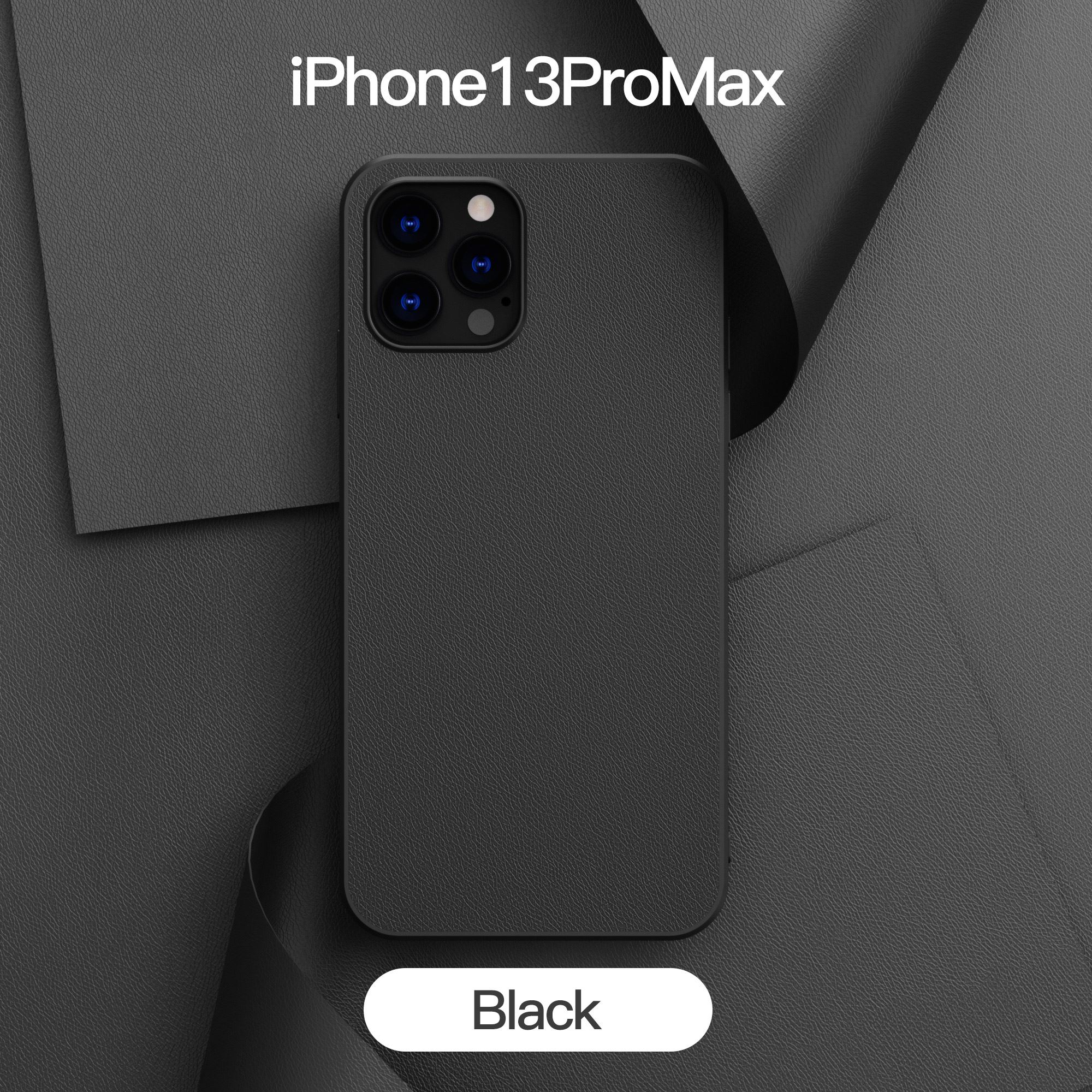 Funda de teléfono móvil adecuada para IPhone13, cubierta protectora de cuero liso con patrón, carcasa de cuero de Color sólido, funda protectora: Black i13Pro Max