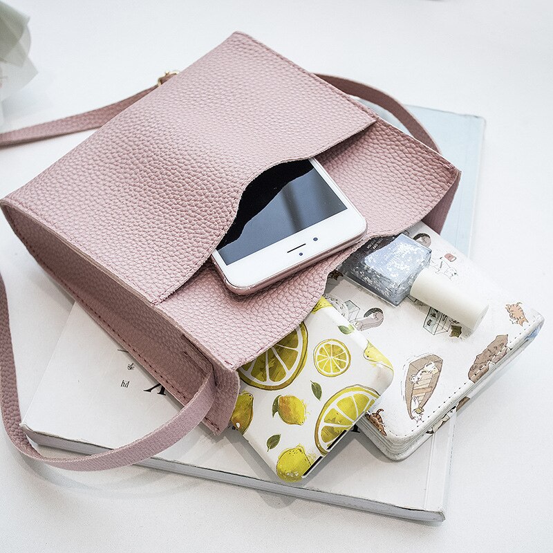 Kvinder solid lille pakke skulder besked crossbody taske fritid hipster ensfarvet mobiltelefon taske pu taske håndtaske