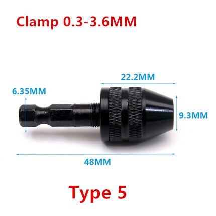 Universal Drill Chuck Adapter Convertor Keyless Shaft Chuck Clamp 0.3-6.5mm Electric Motor Shaft Mini Chuck Fixture: Type 5