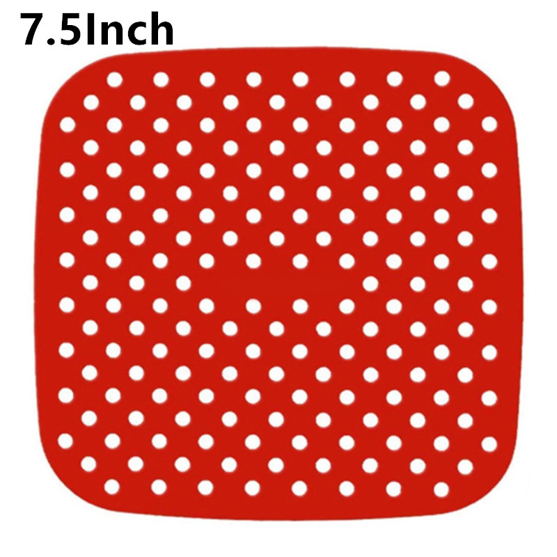 Wiederverwendbare Luft Friteuse Liner Silikon Zubehör Lebensmittel Klasse Öl Matten 7.5/8.5/8/9 Zoll Platz Runde Nicht-Stock Silizium Korb Matten: 7.5Zoll Platz-rot