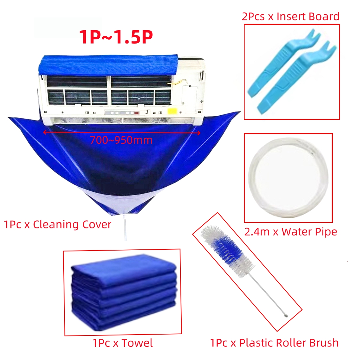 Kit de herramientas de limpieza de aire acondicionado colgante para el hogar 1-1,5 P 1,5-2P, cubiertas de limpieza impermeables de PVC, bolsas de protección contra el polvo, 6/10/12 Uds.: Gris claro