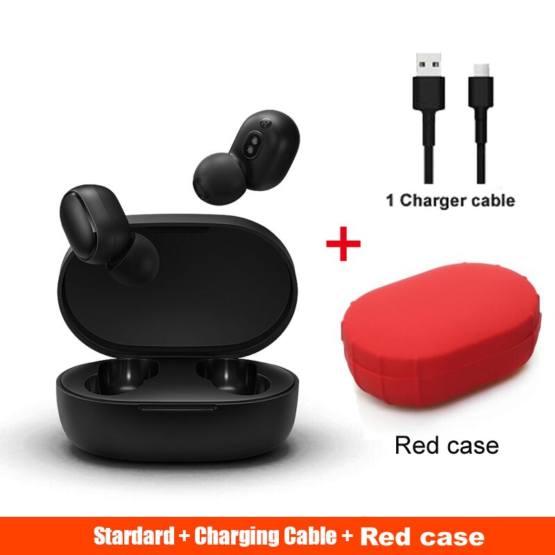 Xiaomi mijia AirDots VS Redmi Airdots bluetooth earphones TWS AirDots Earphone headset earbuds smart AI Control headsets: add red case cable