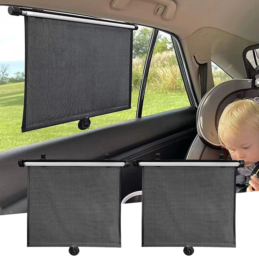 2 Stück Auto versenkbare Rolle Sonnenschutz 15 Zoll Auto versenkbare Sonnenschutz Vorhang Druckknopf rollen-hoch Teleskop Sonnenschutz Blockierung