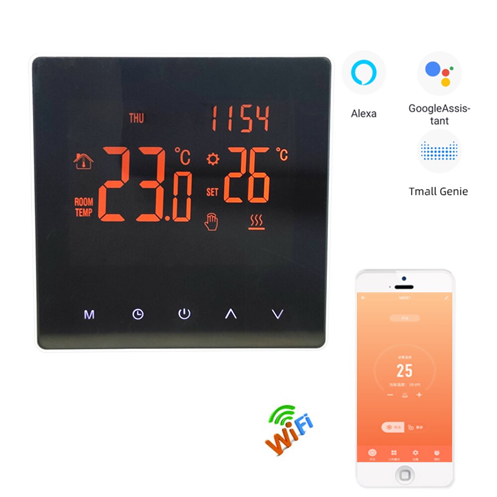 ME81 230v Smart Wifi Thermost Mirror LCD Touch Screen Temperature Controller,support Tuya APP, Google Home, Alexa