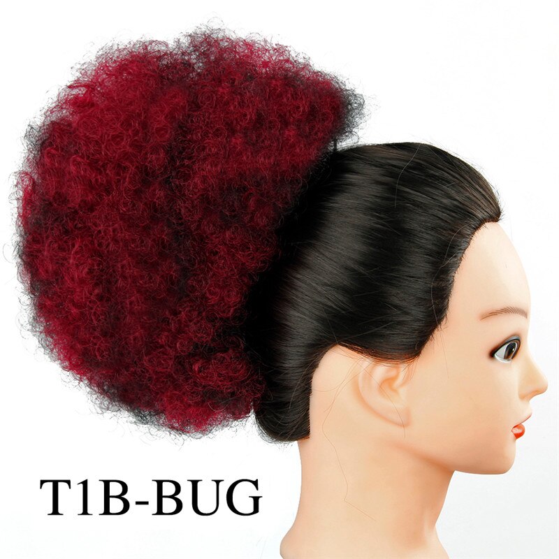 Dragsko puff kinky lockig hästsvans kort omlott syntetiskt hårbulle afro hästsvansförlängningar och hårbitar: T1b- bug (6 inches)