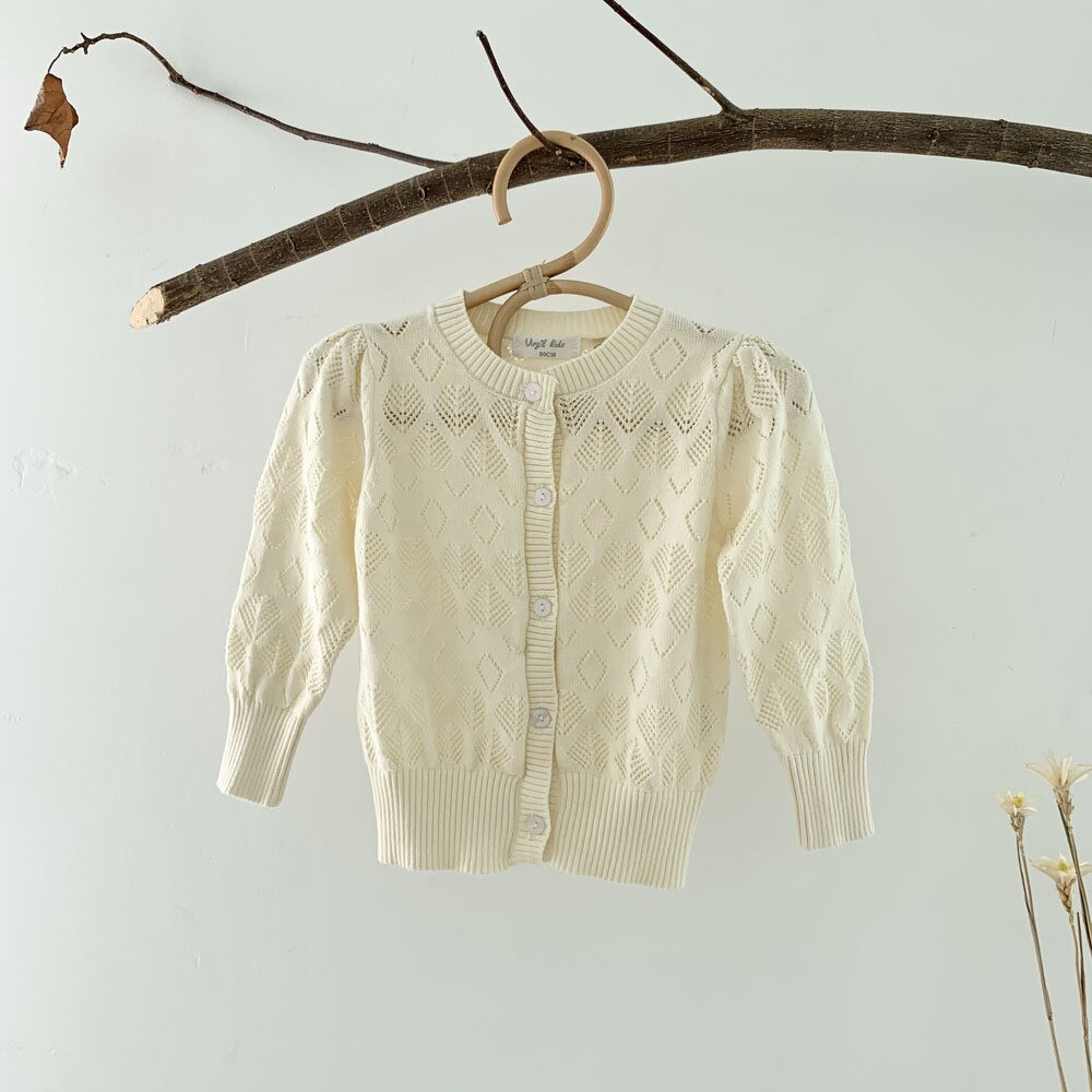 Cárdigan de punto para niñas pequeñas, suéter con agujeros para primavera y verano, AA5778, 2022: apricot / 9