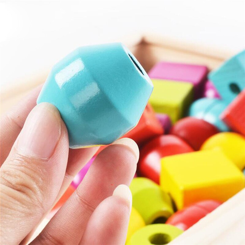 Juguetes Educativos de bloques de madera , bloques geométricos de montaje, cuentas con forma de cuerda, juguetes de manualidades DIY