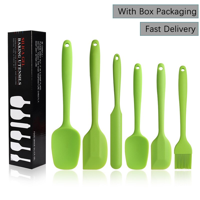Juego de espátulas de silicona, utensilios de cocina, cuchara raspadora, cepillo, herramienta para hornear y cocinar, 6 uds.: 6pcs-Set-Green