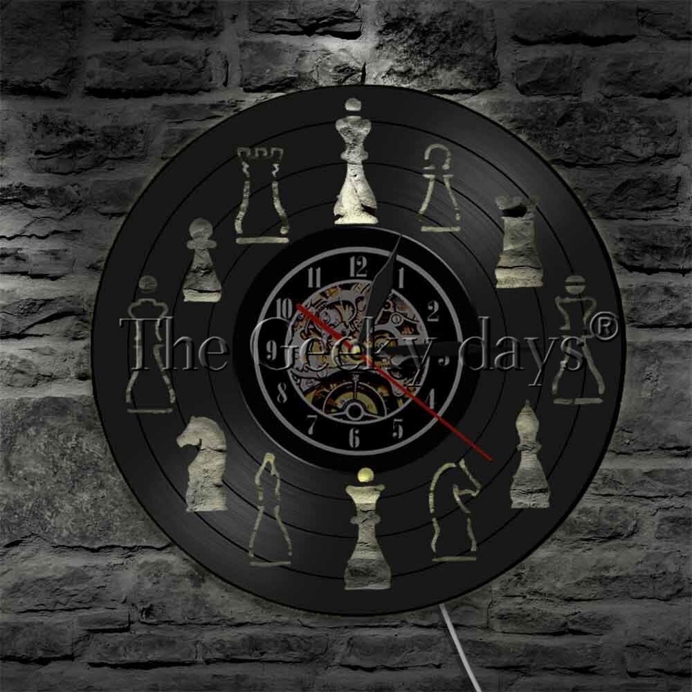 Schach Stück Wanduhr Kreative Schach Club Vinyl Record Wanduhr Vintage Wand Kunst Wand Uhr Decor Chessman Schach Liebhaber