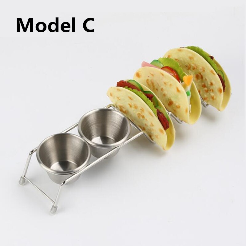 Shenhong tacoholder med kop rustfrit stål madbagage pandekagestativ hårde bløde skaller bølge køkken restaurant værktøj: Model c