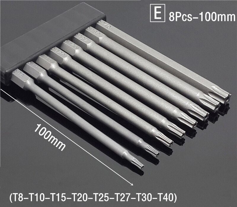 Jeu de tournevis magnétiques de sécurité 50/75/100/150mm, outils à main de 1/4 pouces à tête plate hexagonale: (E) 8Pcs 100mm