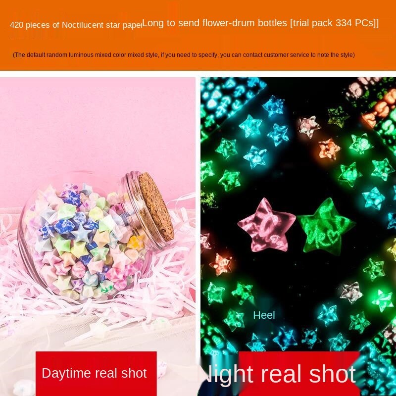 Lighting Star Origami Paper Handmade Mixed Set Craft Paper Folding DIY Crafts Fluorescence Home Decoration Stickers Luck: 420Pcs with 1 Bottle