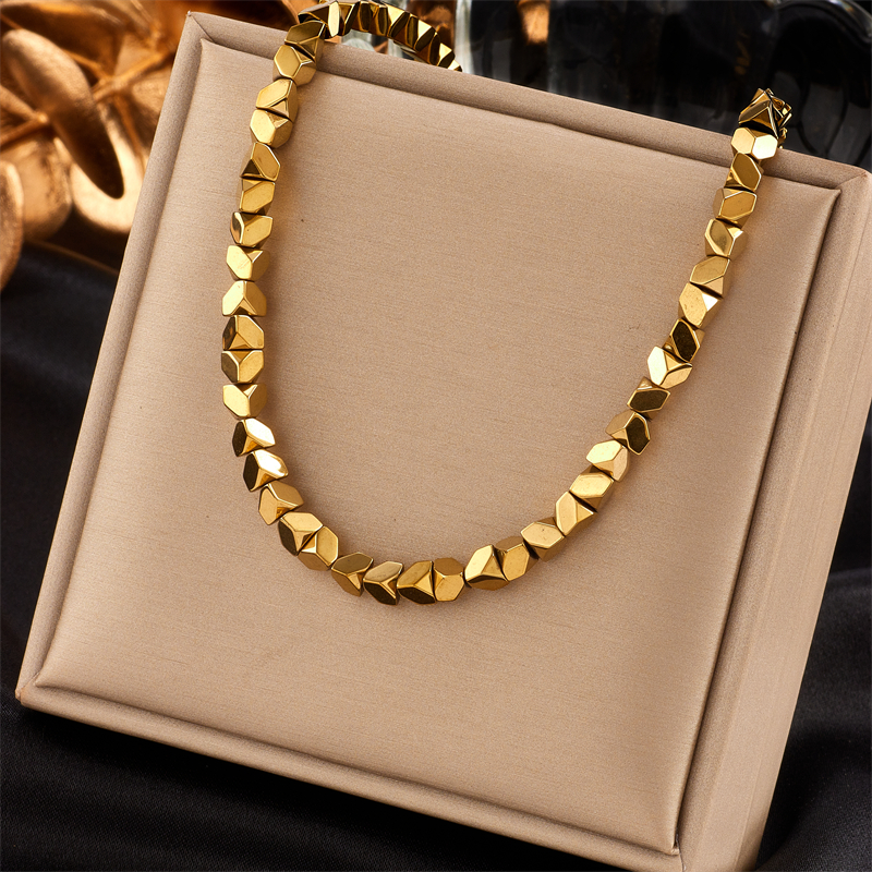 DIEYURO-collar superpuesto geométrico de acero inoxidable 316L para mujer y niña, cadena Retro Simple, de , joyería: Default Title