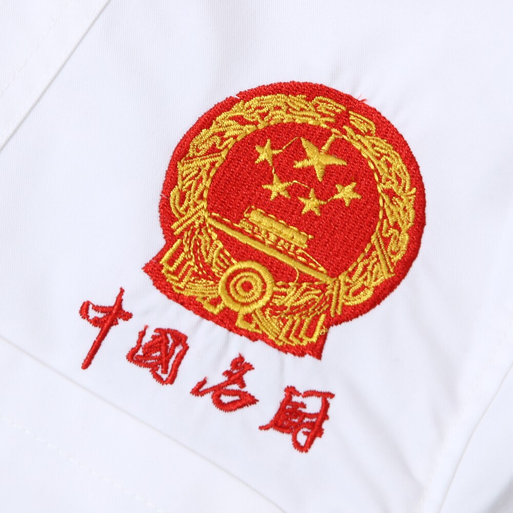 Kinesisk flag halsudskæring broderi åndbar kortærmet kokkeuniform unisex kokkemadlavningsjakke specialfremstillet