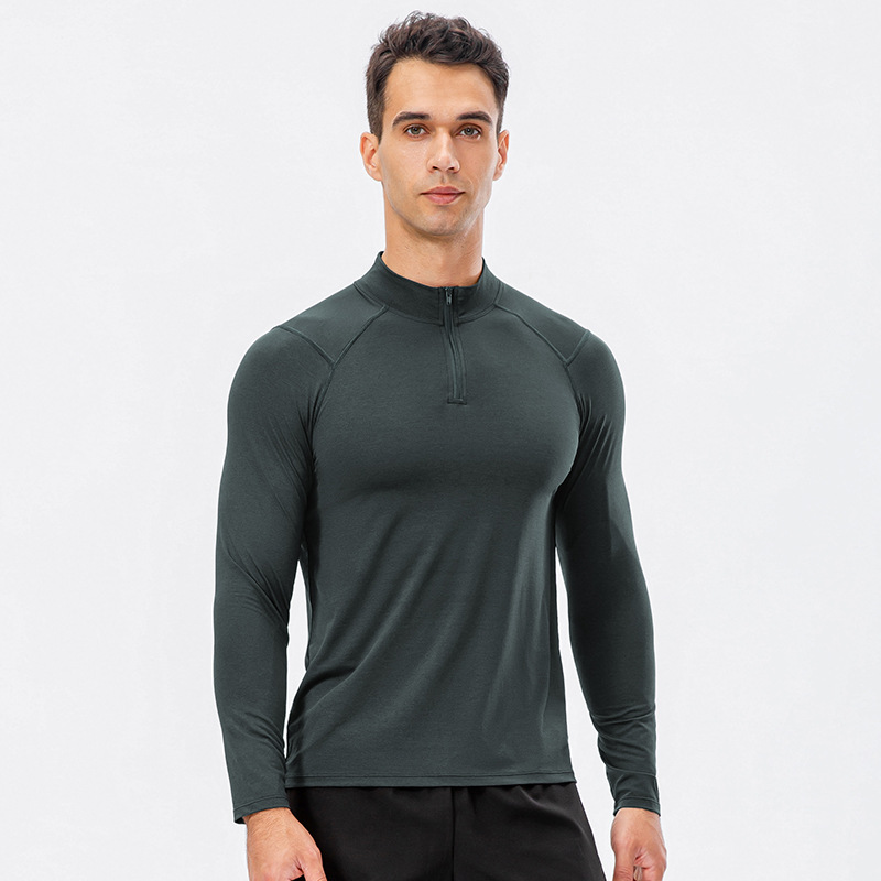 Herren Herbst Fitness Langarm Quick-Dry Lauf Tops Half-Reißverschluss Slim-Fit Training Sweatshirt Baselayer Unterhemden: M / Grau