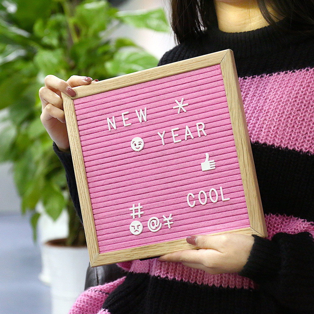 10x10 Inches Felt Wooden Letter Board Home Message Board Oak Frame Felt Cloth Blackboard 338 Letters