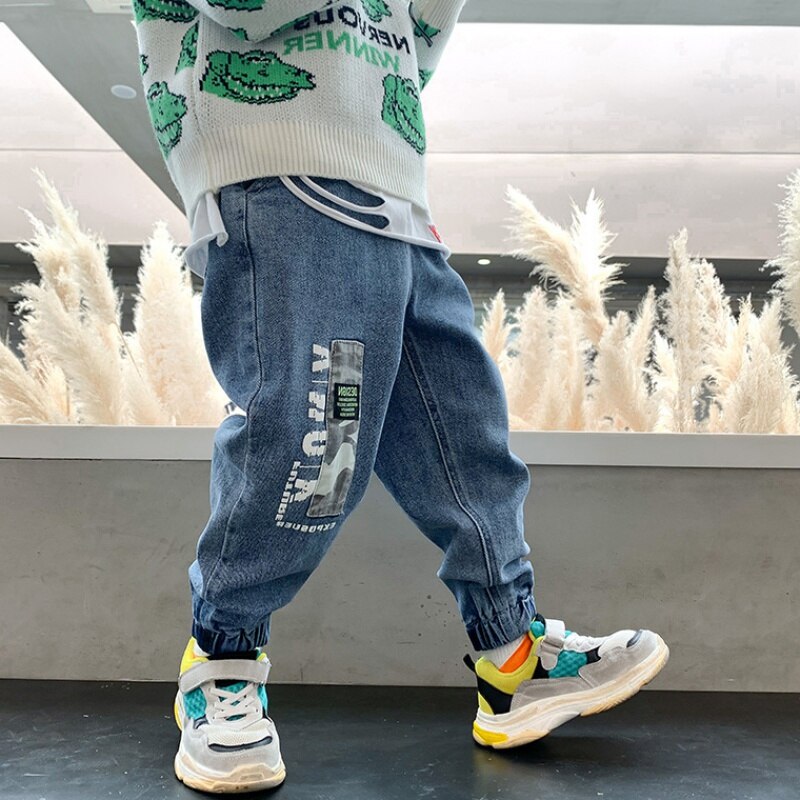 Autumn Kids Jeans Elastic Waist Stretch Denim Pants Big Children Spring Clothing 3 To 14 Years Virgin Korean Pants Feet