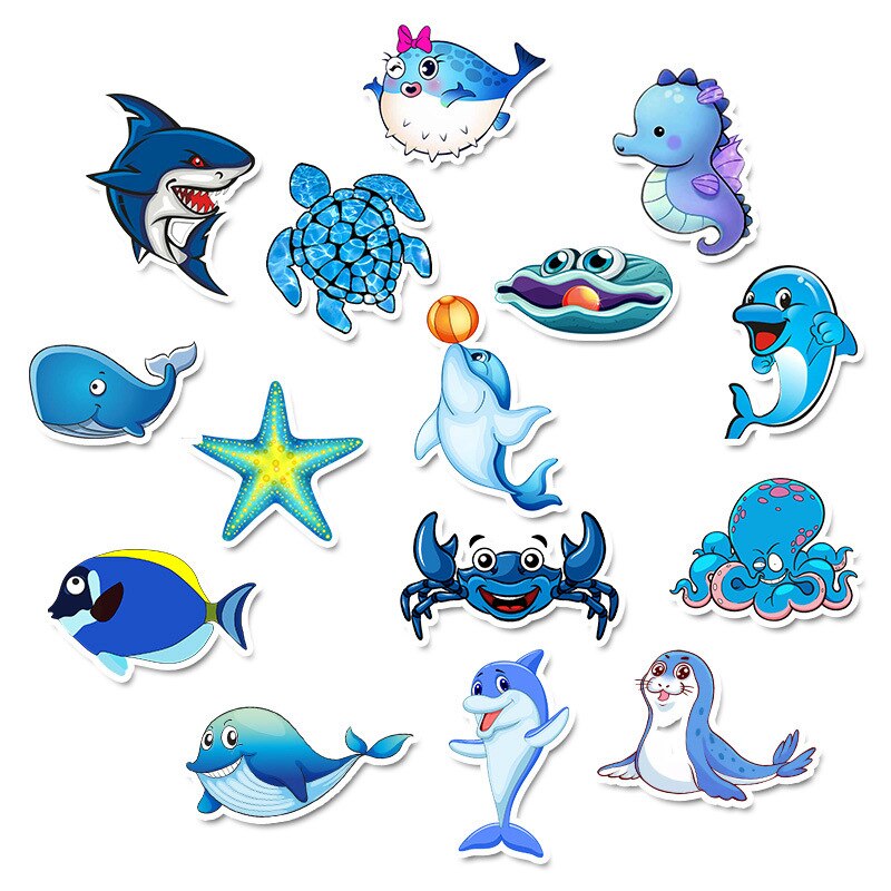 49pcs/lset Waterproof Cute Cartoon Ocean Animals Stickers vinyl refrigerator Suitcase Decoration For MacBook/HP Laptop Decals