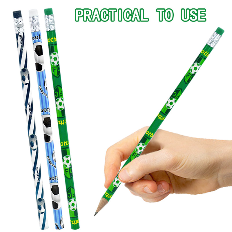 12/24Pcs Football Wooden Pencils Kids Soccer Sport Theme Birthday Party Favors Boy Back To School Pinata Fillers Supplies