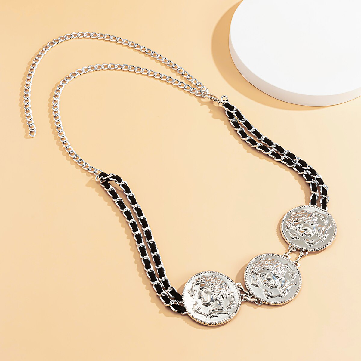 SHIXIN Punk Black Flannel Cross Chain on the Waist Belt for Women Jewelry Ladies Waist Chains Belts for Dresses