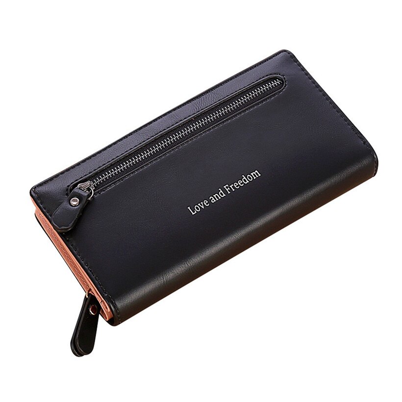 Women Solid Color Coin Purse Love And Freedom Printing Wallet Long Wallet Card Holders Handbag Zipper Leather Wallet For Women
