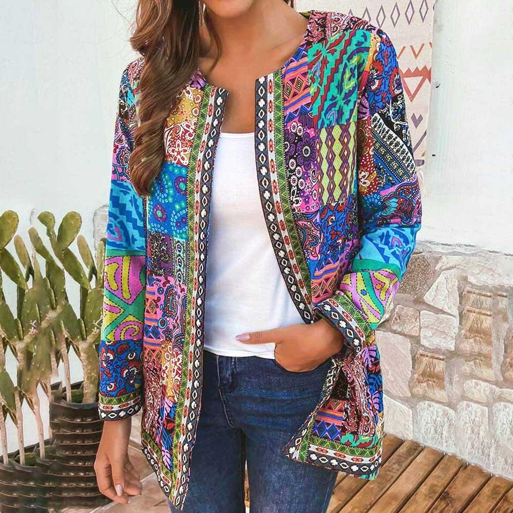 6XL chaqueta abrigo de de las mujeres de otoño e invierno de etnia Floral manga larga chaqueta de abrigo suelto ropa Chic superior
