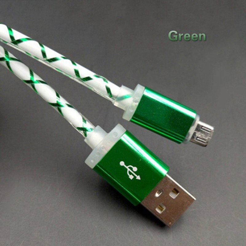 Micro USB Telefoon Kabel Zichtbare LED Flow Light Micro USB Opladen Data Sync Kabel voor Android Telefoon Universal Telefoon 1 m Kabels: green