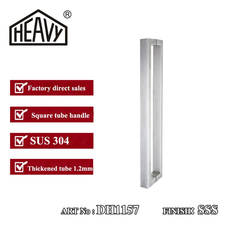 Door handle Square tube handle glass door wooden door stainless steel 304 material door hardware glass door hardware