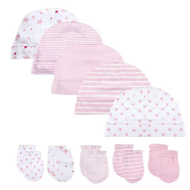Pasgeboren babyjongen meisjes hoed + handschoenen geboortefotografie rekwisieten katoenen babymuts herfst kinderaccessoires babykleding: 5 handschoenen en 5 mutsen 21