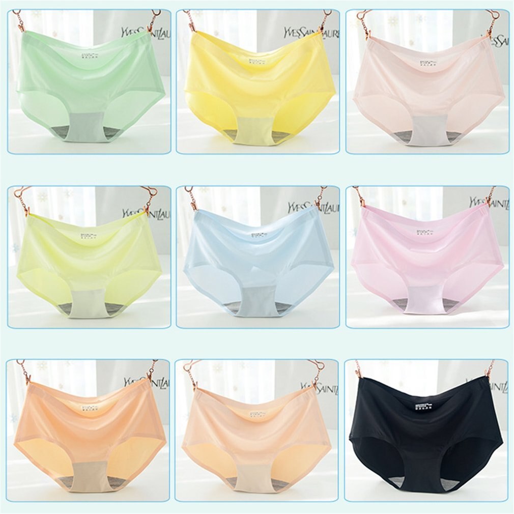 1 pcs Sexy Panties Mid Waist Solid Underwear Briefs Women Briefs Underpants Seamless Briefs Ice Silk Women Candy Color Panties