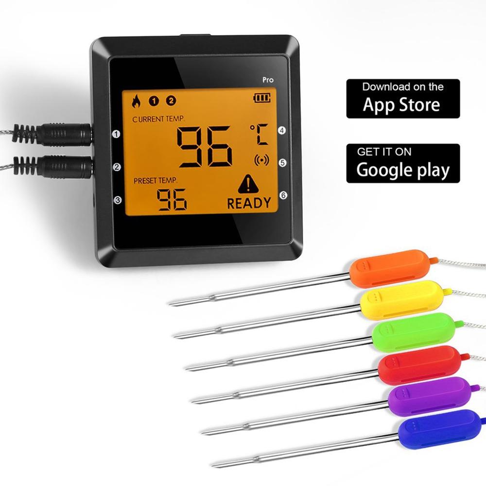 Smart Barbecue Probe Wireless Bluetooth Digital BBQ Thermometer 6 Channels 6 Probes Food Meat Display Real Time Status