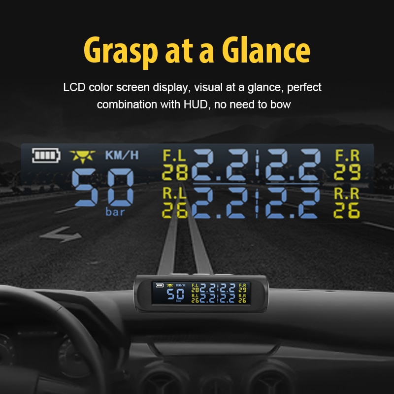 AUTOOL TW500 Car TPMS Tyre Pressure Monitoring System Solar Power &amp; HUD Display Auto Security Alarm Systems Tyre Pressure