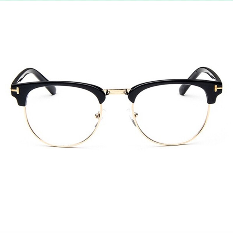 Half Metal Women Glasses Frame Eyewear Men Eyeglasses Frame Vintage Optical Spectacle Frame Spectacles Square Clear Glasses: Black gold