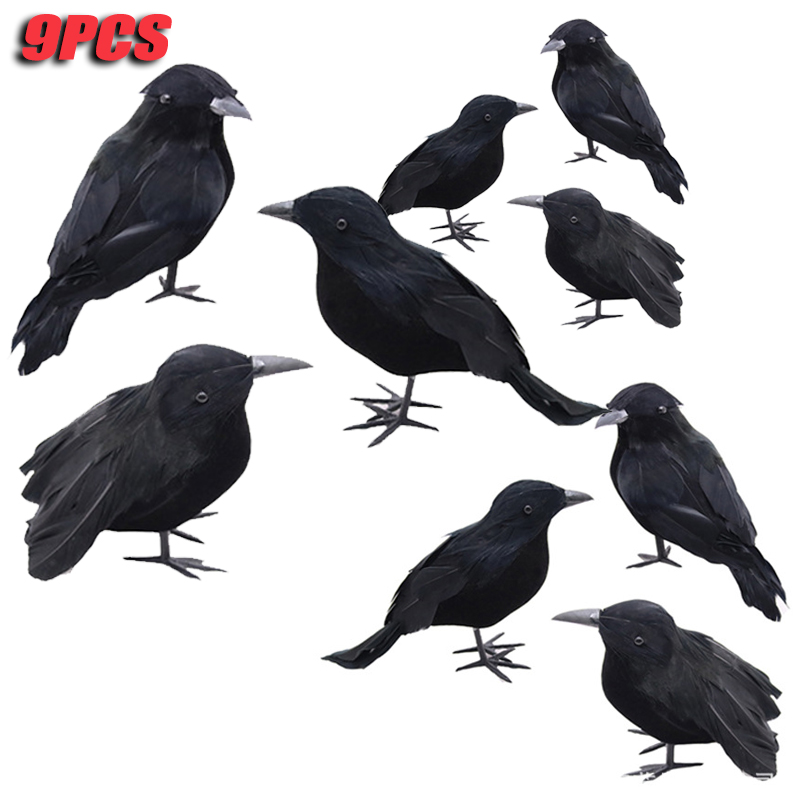6 st svart fjäderkråka halloween-rekvisita hånlig kråka läskig fjäderdekoration rekvisita halloweenfest läskiga djur skräckrekvisita: Ljusgrön