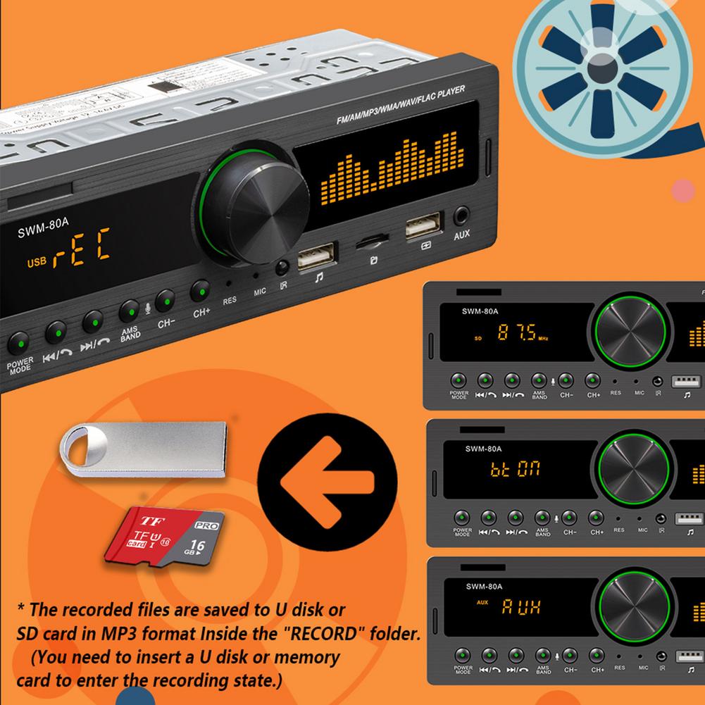 Universal 1Din Bluetooth Car Stereo MP3 Player FM AM Car Radio Hands-free Calls MP3 Player Dual USB Charging