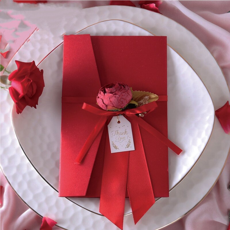 Red Envelop Invitation Card Wedding European Style Floral Greeting Cards Marriage Inviting Cards Casamento Decoration