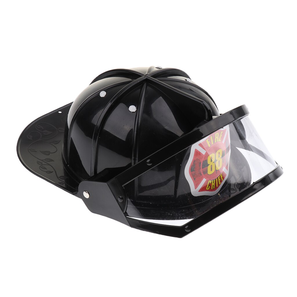 Simulation Role Play Game Toy Gear Fireman Helmet Fire Fighter Hat Kids Cosplay Set Toy - Black