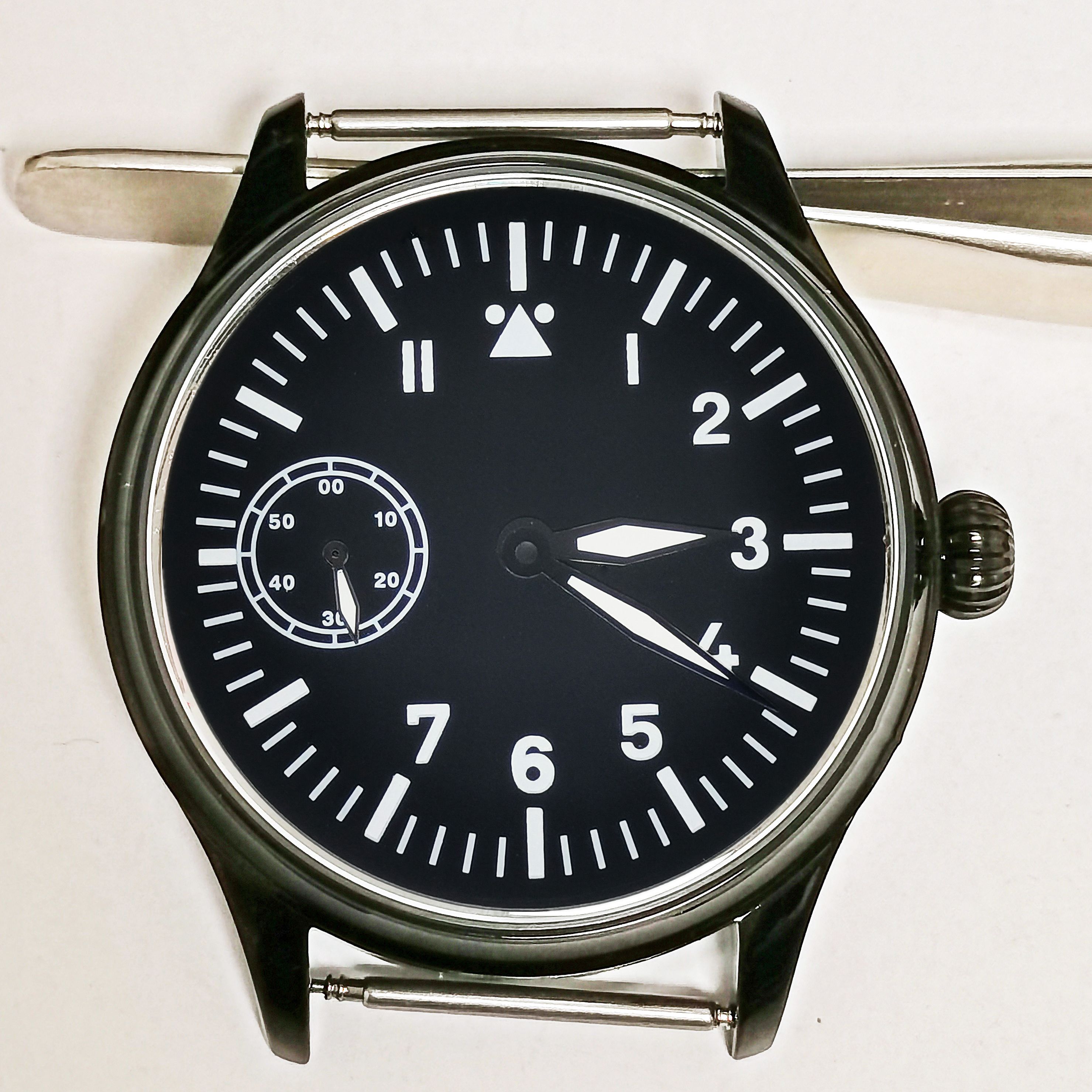 Montre homme partie pour remontage manuel mouvement mouette 3600 Eta 6497 noir boîtier et veilleuse cadran heure aiguille Total: Default Title