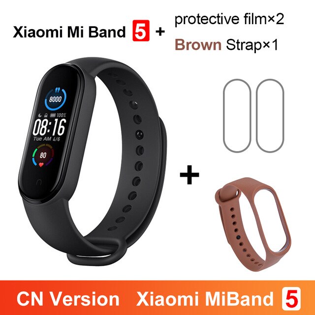 Xiaomi Mi Band 5 Fitness Bracelet Magnetic Charge 24h Heart Rate Sleep REM Nap Step Swim Sport Monitor Remind Alarm Miband 5: CN Brown N Film