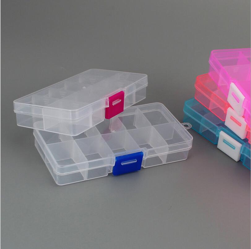 Caja de joyería de plástico con 10 ranuras (reglable), estuche de almacenamiento, organizador de joyas artesanales, cuentas, fabricación de joyas Diy, joyero organizador Z28