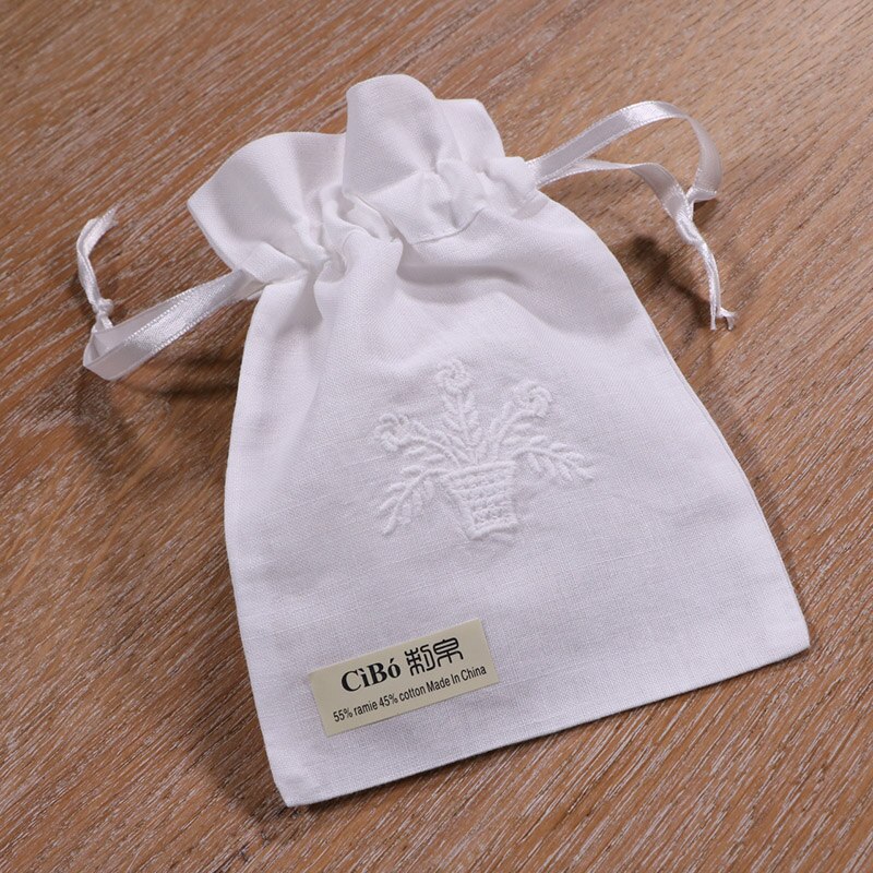 B001: wit ramee/katoen trekkoord borduurwerk tassen, 5x7 inches zakje zakken, travel pouch, linnen zak