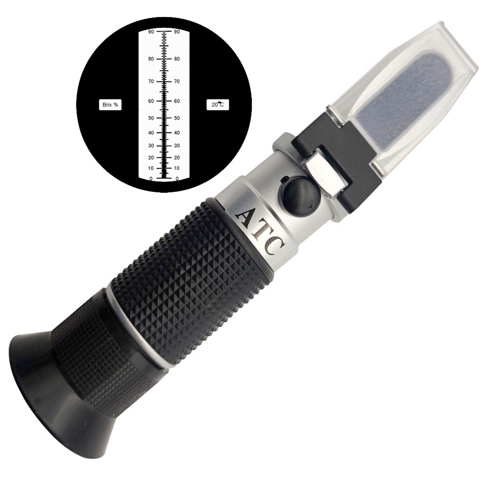 RHB-90ATC Wide-range 0-90% Brix Refractometer with Plastic Retail Box and Trackable Service