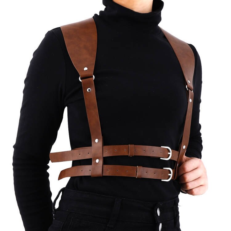 Harnais de poitrine gothique en cuir PU pour hommes, bretelles de gilet, ceintures de taille, Costumes de Cosplay, Punk rétro: 1