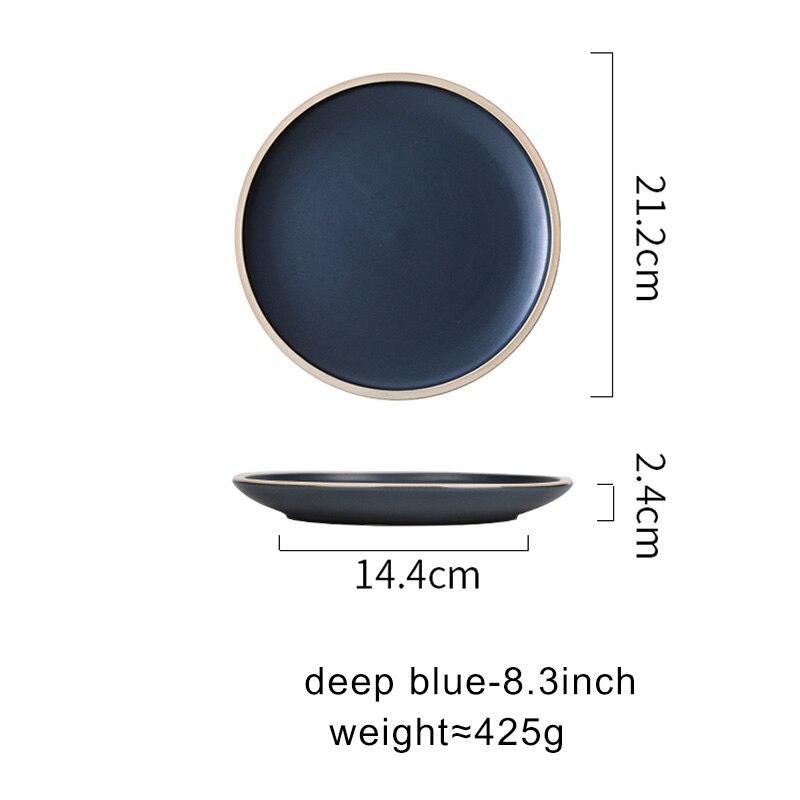8.3/10inch Porcelain Dinner Plates Set Pizza Pasta Serving Plates Matte Glaze Steak Dessert Dishes Tableware: deep blue-8.3 inch