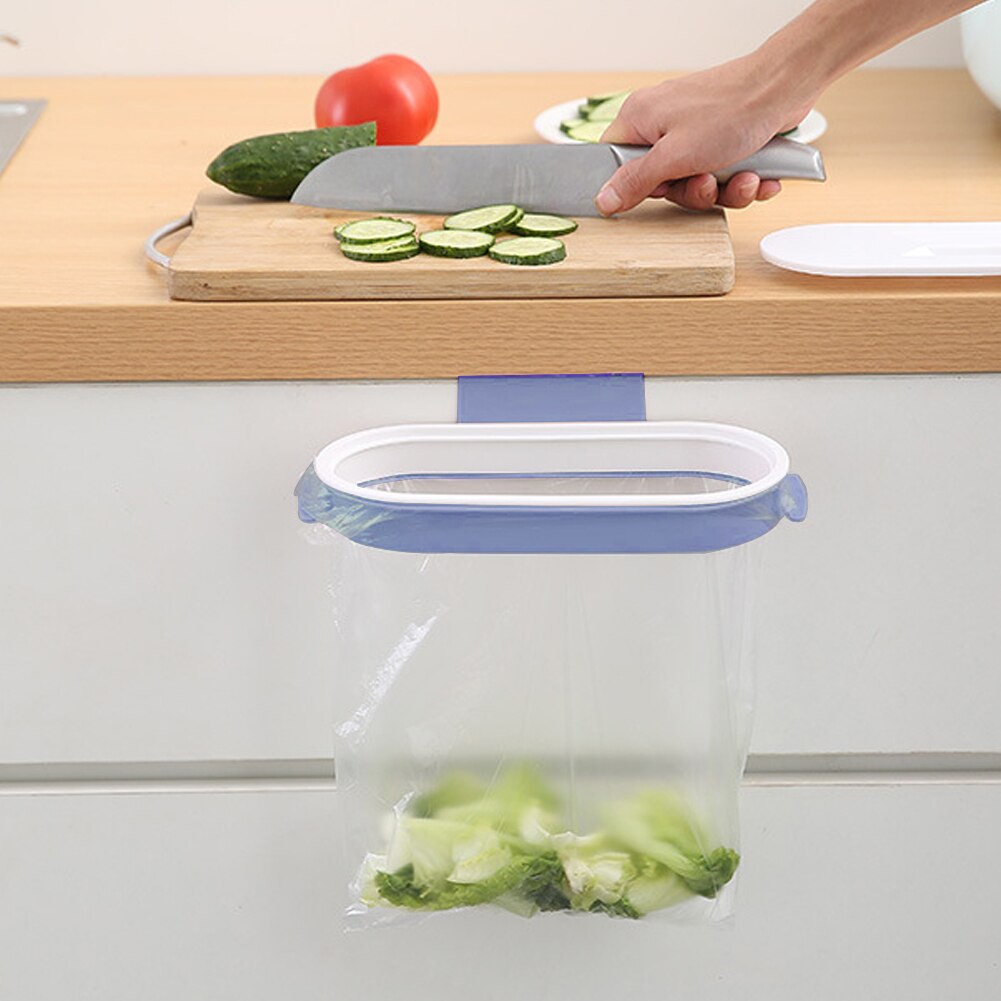 Practical Garbage Bag Bracket Waste Bin Hanger Organizer Hanger Dark Blue Trash Bag Hanging Holder For Kitchen Cupboard Door