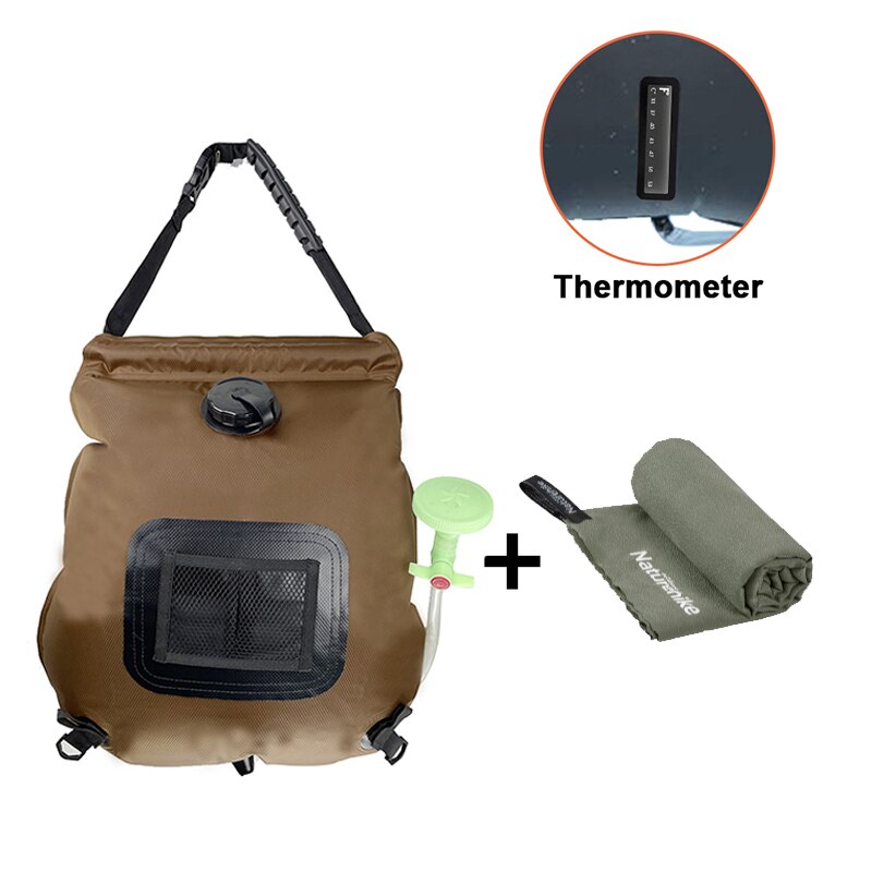 20L Solar- Dusche Tasche wasserdicht für Camping Tragbare Wasser Taschen draussen Faltbare Heizung Umschaltbar Kopf Mit Schnell Trockenen Handtuch: Handtuch Braun einstellen